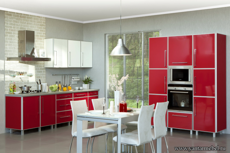 Кухня АЛЬФА белый / атлас красный 